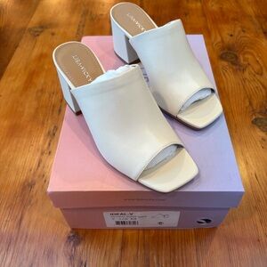 Lisa‎ Vicky Cream Square Toe Block Heel Mules Slides Minimalist Shoes